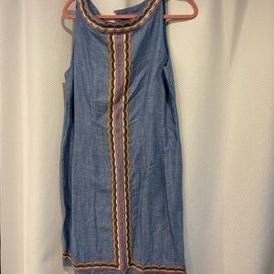 Talbots Blue Sleeveless Dress with Multicolor Trim